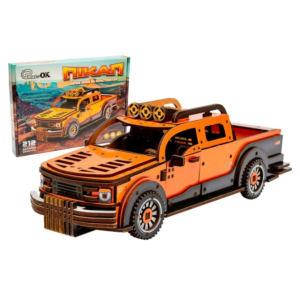 Дерев'яний 3D конструктор PuzzleOK ХДФ 212 деталей Пікап