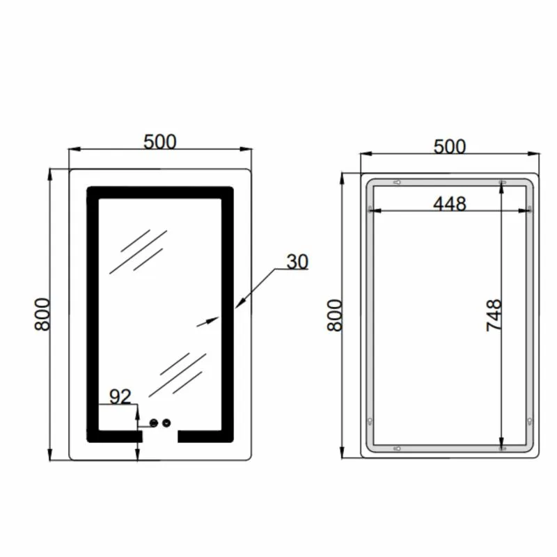 Дзеркало Lidz Kubis KU2 LED-підсвічування Touch антизапотівання 500х800 мм Алюмій/Пластик