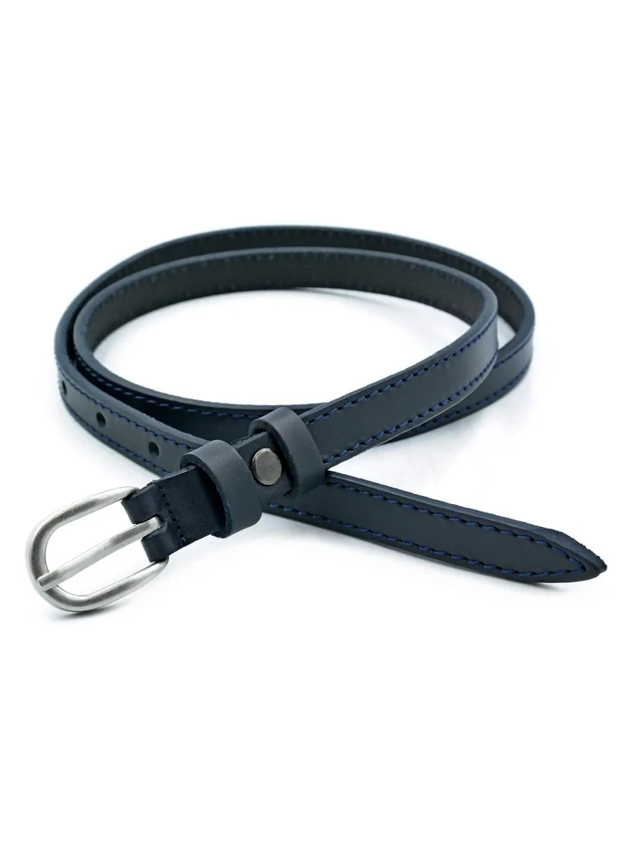 Жіночий ремінь натуральна шкіра 1,3 см темно-синій 120 см
