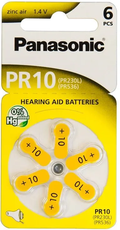 Батарейка Panasonic повітряно-цинкова PR230(10A, AC230E/EZ, ZA10, PR10, DA10) блістер, 6 шт.