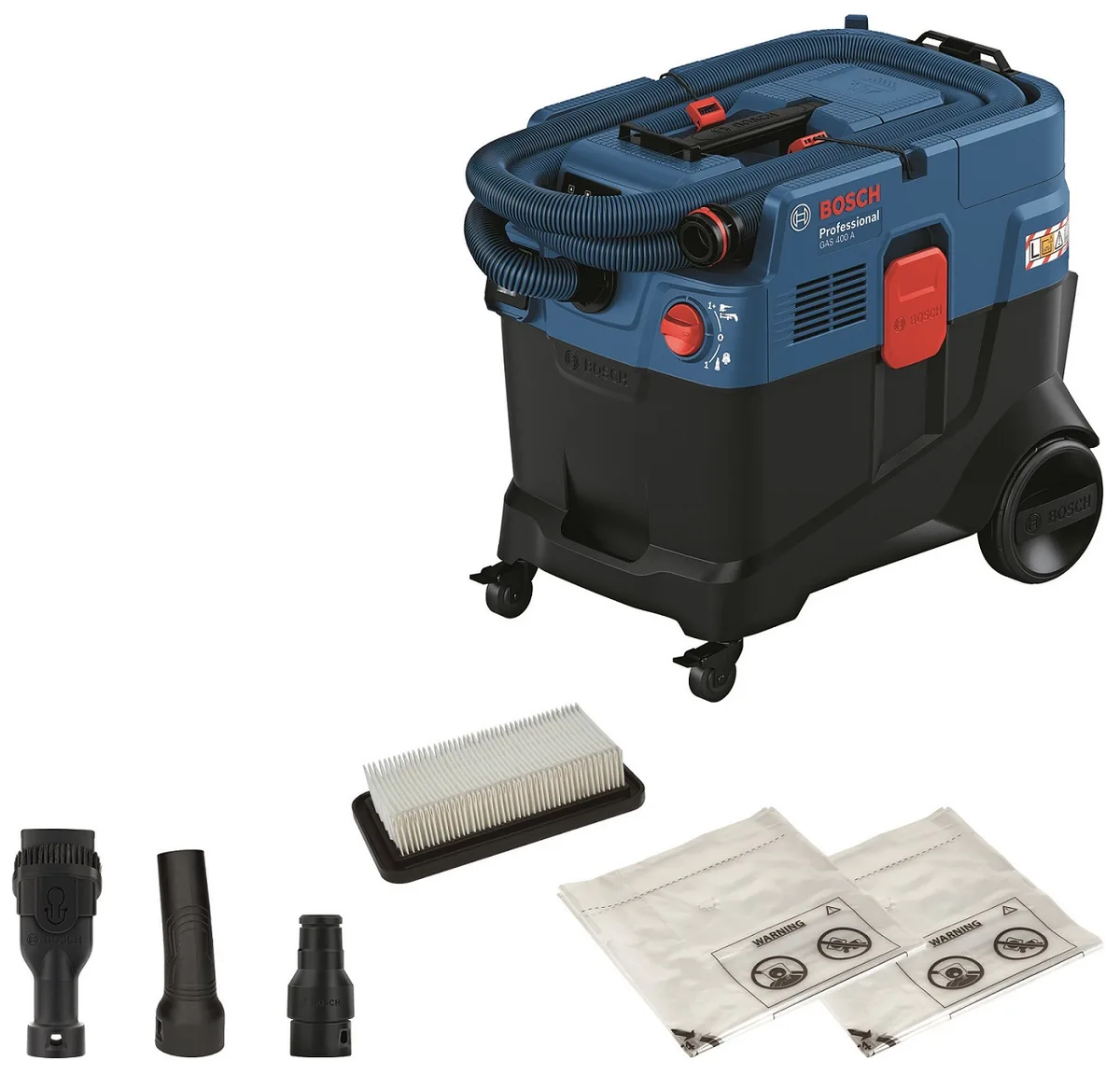Професійний пилосос Bosch Professional GAS 400 A, 1200 Вт, 240 мБар, контейнер 40 л, вага 14 кг.