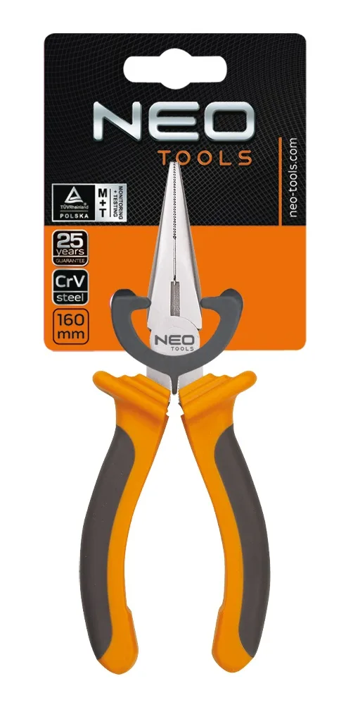Подовжені прямі плоскогубці Neo Tools, 160 мм, з хромом-ванадієм (CrV)