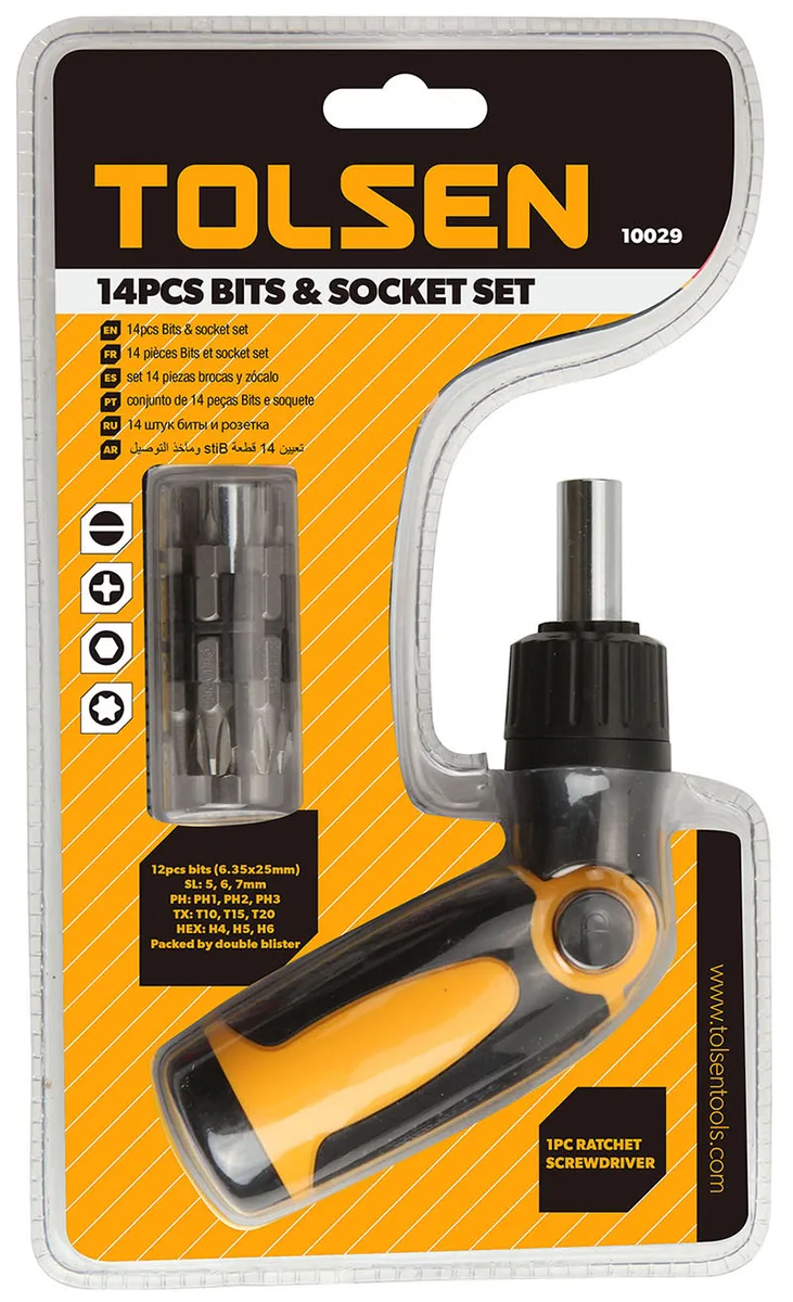 Набір біт Tolsen 1/4", тримач для біт, SL, PH, TX, HX, CrV, 4 шт.