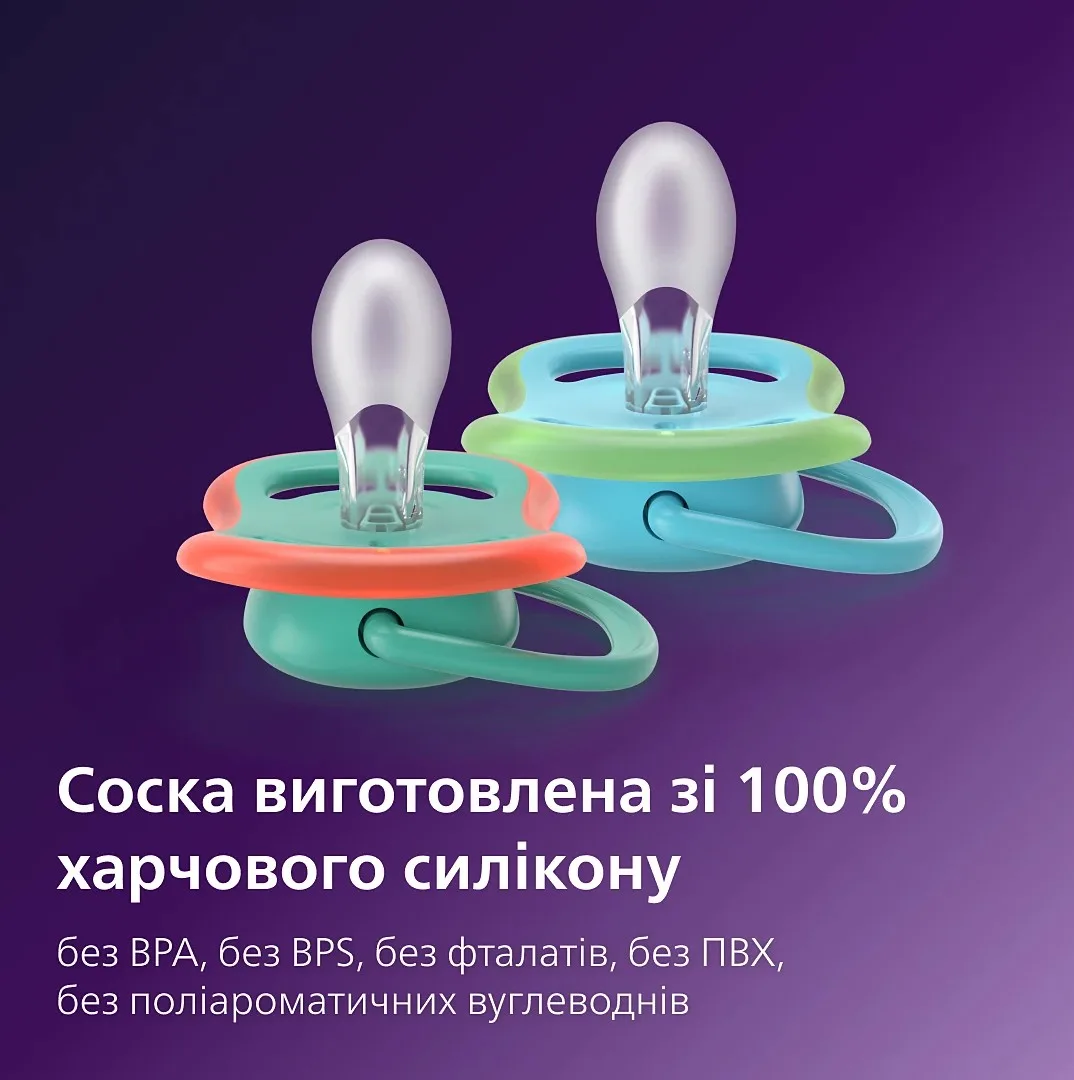 Пустышка Avent Ultra Air, 6-18 мес., 2 шт, дизайн для мальчиков.