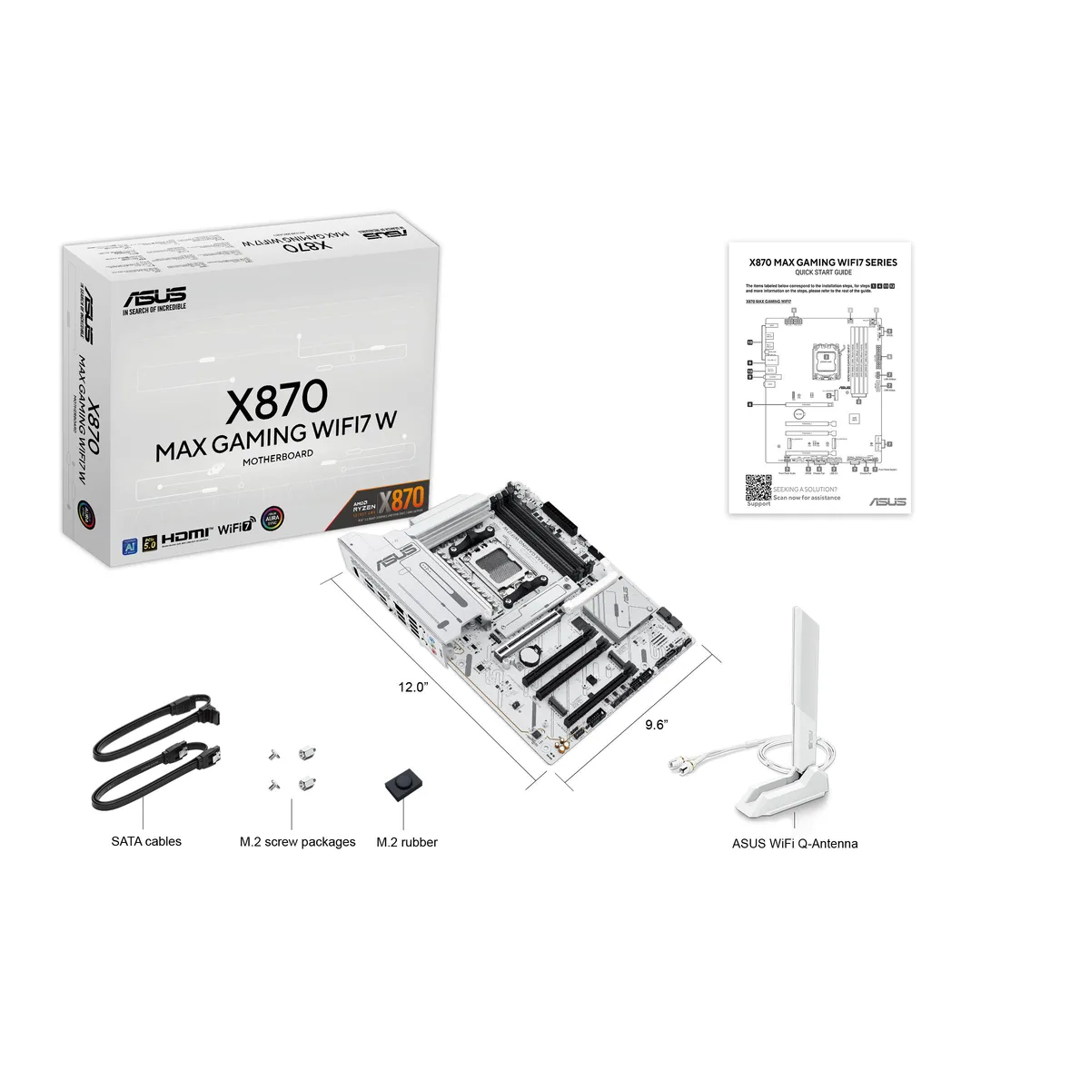 Материнcька плата ASUS X870 MAX GAMING WIFI7 W sAM5 X870 4xDDR5 M.2 HDMI USB Type-C Wi-Fi BT ATX білий