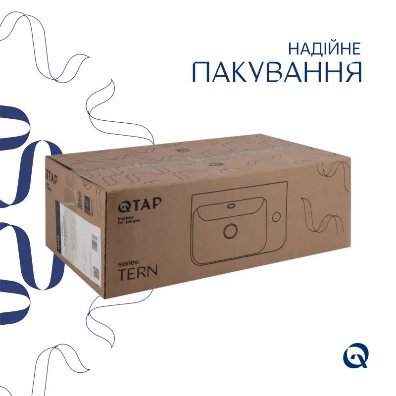 Раковина подвесная Qtap Tern 450х250 мм керамическая белая с донным клапаном