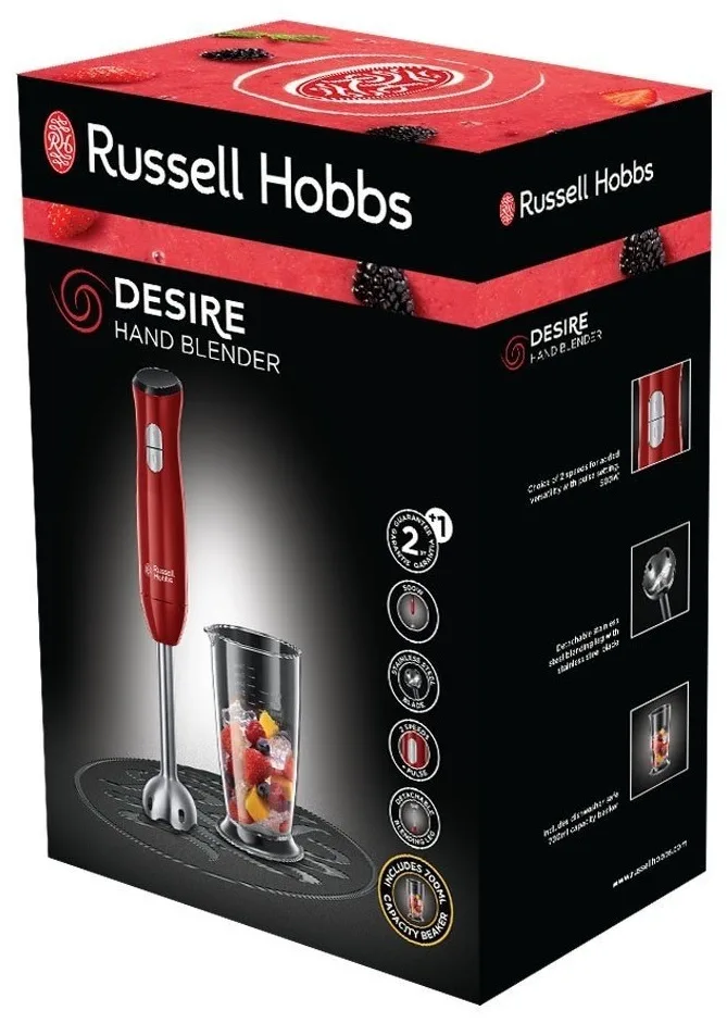 Занурювальний блендер Russell Hobbs Desire 600Вт, чаша на 500мл, червоного кольору.