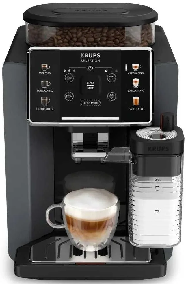 Кавомашина Krups Sensation Milk M90, 1.7 л, автоматичний капучинатор, 6 авторських рецептів, чорного кольору.