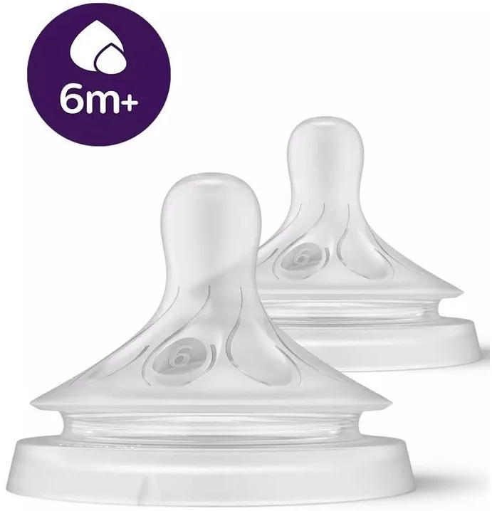 Соска Avent Natural 6міс+, силіконова, Природний потік, для густої їжі, 2шт