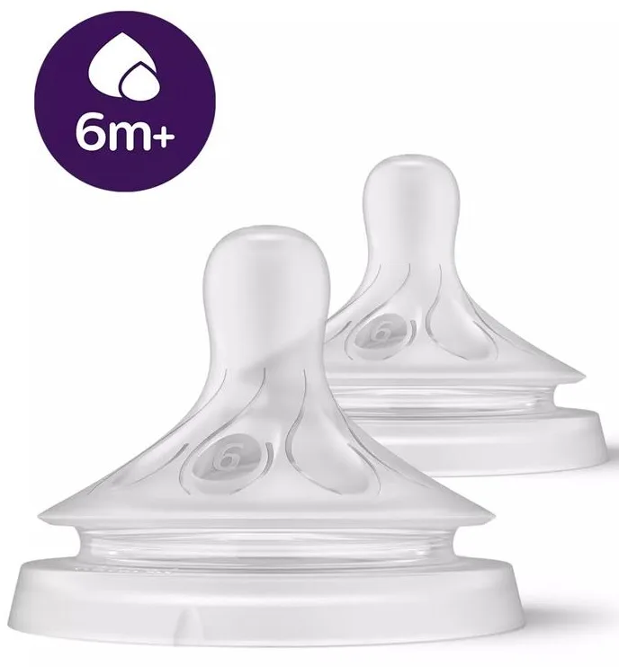 Соска Avent Natural 6міс+, силіконова, Природний потік, для густої їжі, 2шт
