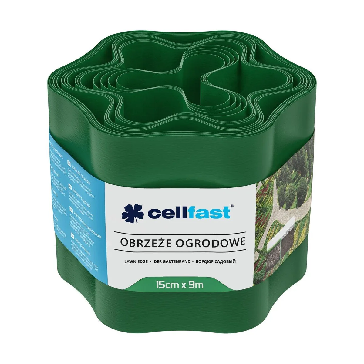 Газонна стрічка Cellfast, бордюрна, хвиляста, 15 см x 9 м, зелена.