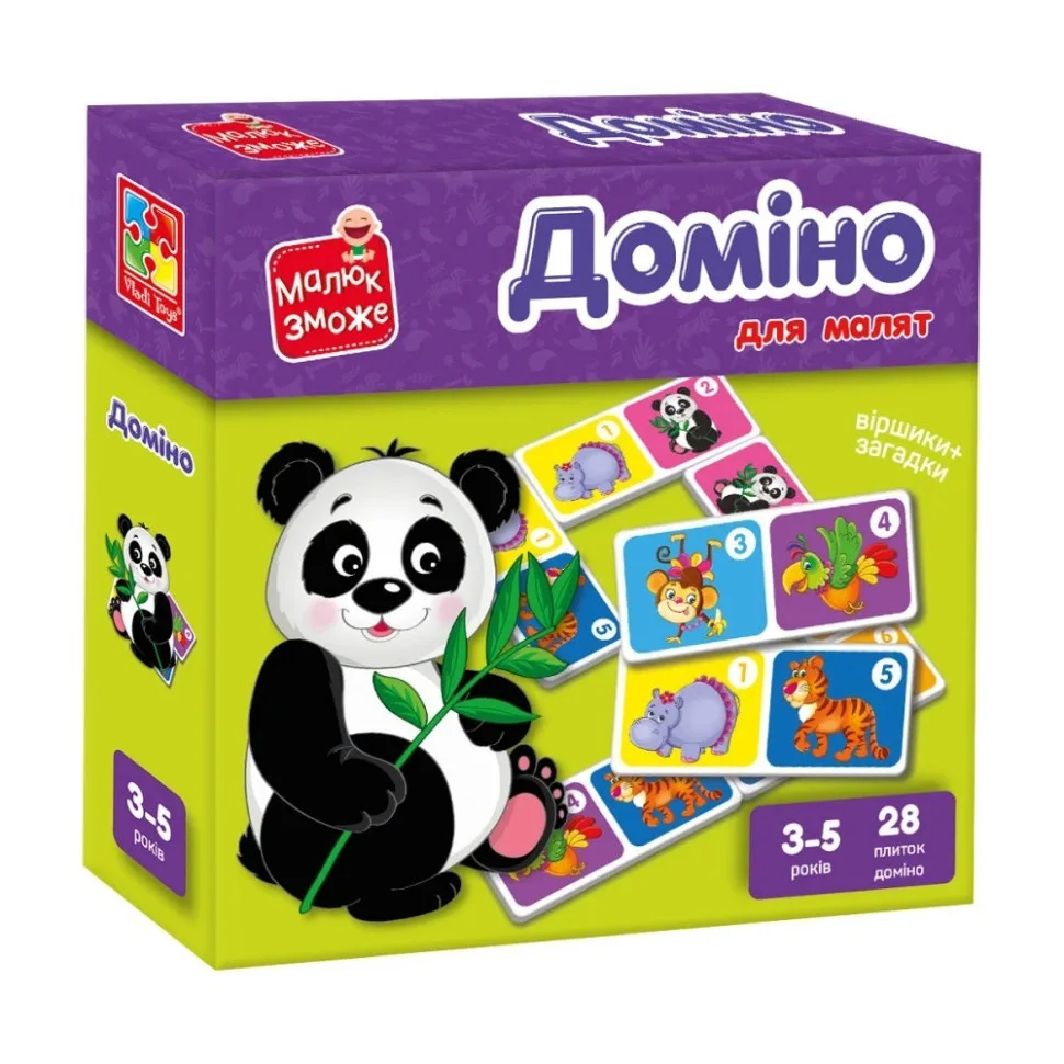 Дитяча настільна гра доміно Vladi Toys 28 плиток картон зоопарк кольоровий