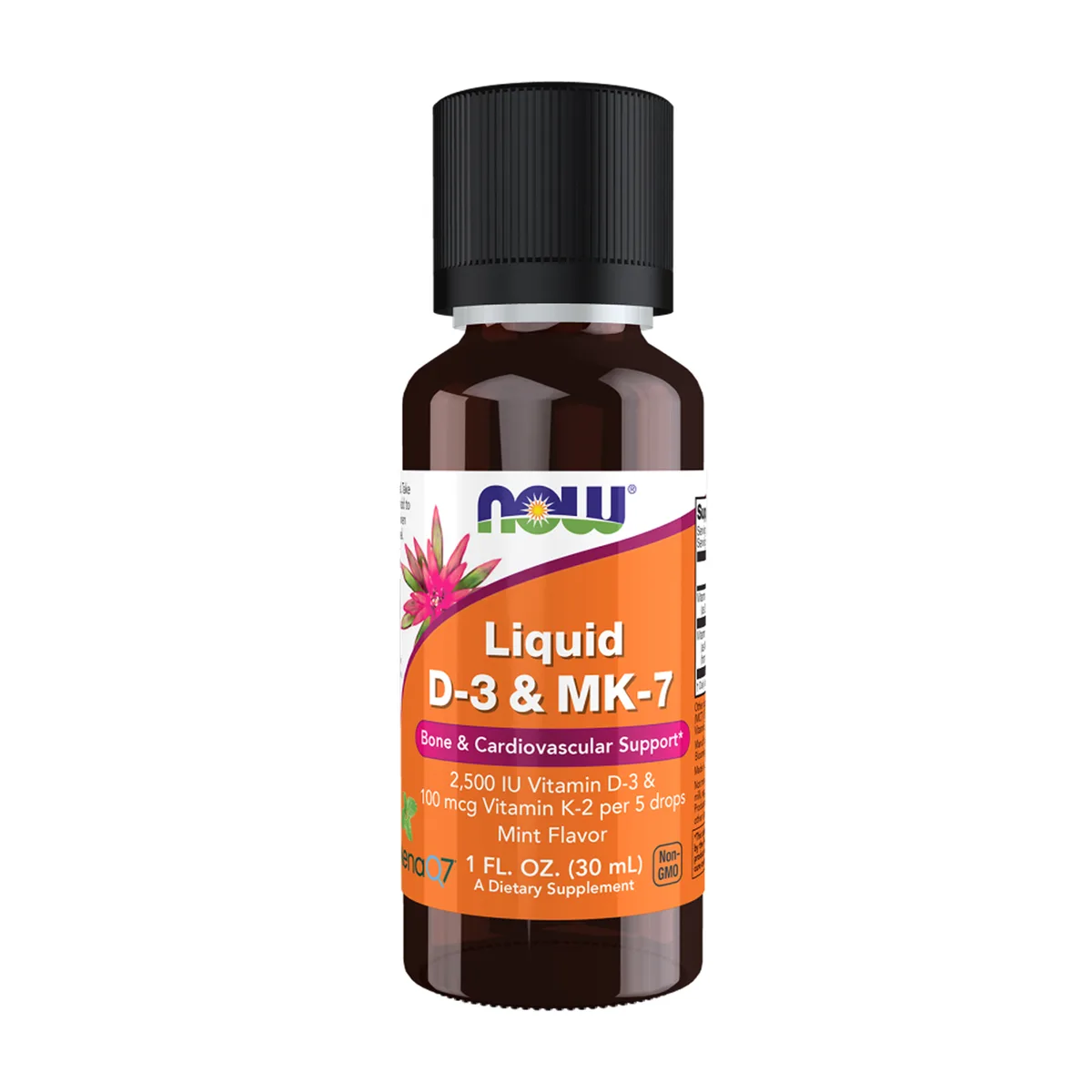 Вітамін D3 та K2 MK-7 рідкий 30 мл Now Foods без ГМО для здоров'я кісток та серця.