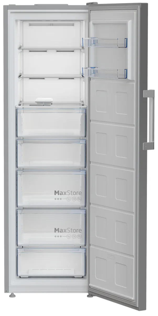 Морозильник Beko, 187x60x71 см, 286 л, однодверный, класс E, No Frost, нержавеющая сталь