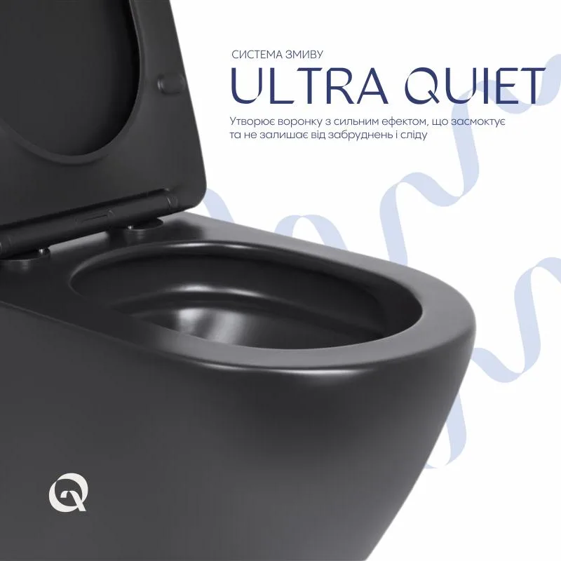 Унитаз подвесной Qtap Robin Ultra Quiet безободковый керамический 490x365x325 мм черный