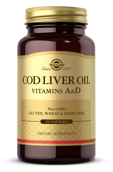 Масло печінки тріски Cod Liver Oil Solgar 250 м'яких капсул вітаміни A D