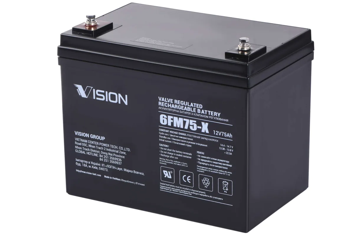 Акумуляторна батарея Vision FM, 12В, 75А•год, AGM
