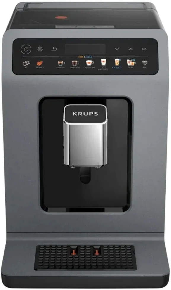 Кавомашина Krups Evidence Hot  Cold 2.3л, для зернової кави, автоматичний капучинатор, OLED дисплей, 18 авторських рецептів - сіра