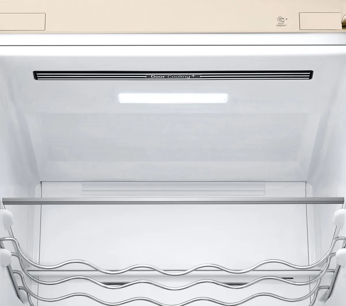 Холодильник LG з нижнім морозильником, габарити 203x60x68 см, об'єм холодильної камери 277 л, об'єм морозильної камери 110 л, двоє