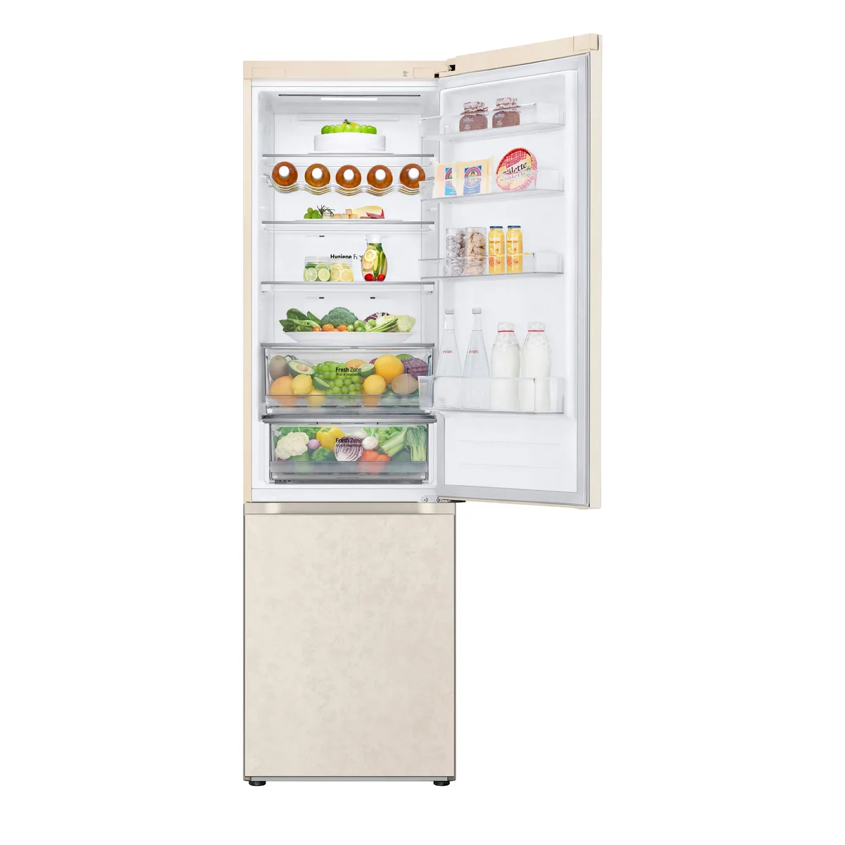 Холодильник LG з нижнім морозильником, габарити 203x60x68 см, об'єм холодильної камери 277 л, об'єм морозильної камери 110 л, двоє