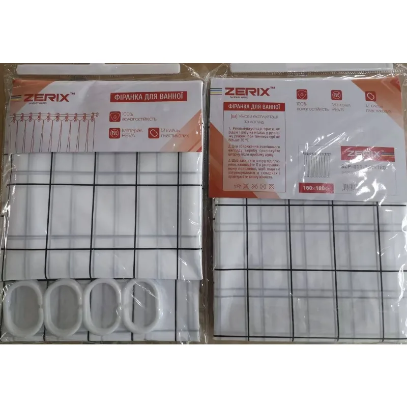 Шторка для ванної Zerix PEVA 180x180 см Візерунок Клітина біла