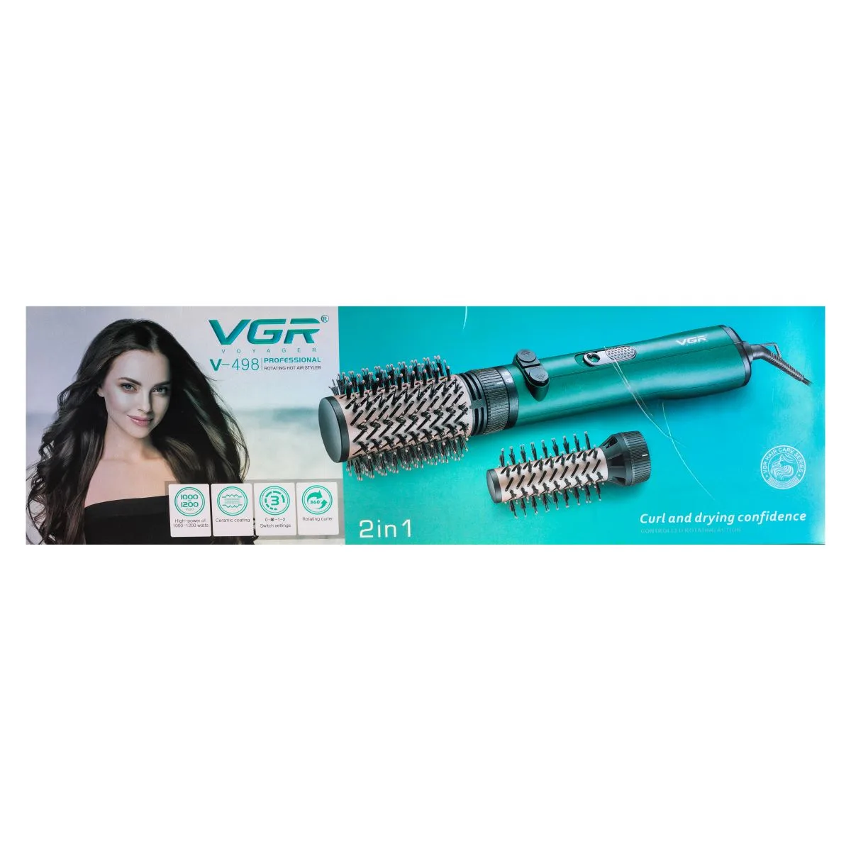 Фен-щетка VGR керамическая 1000-1200 Вт 5 см зеленая