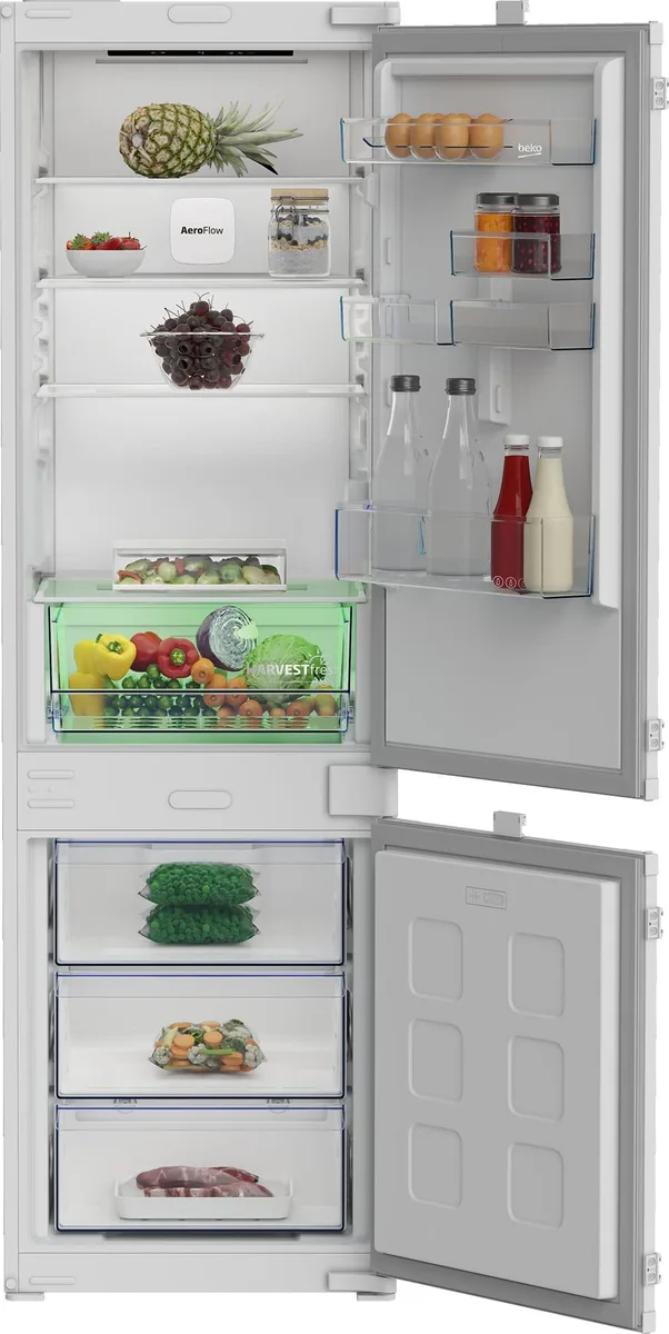 Встроенный холодильник Beko с нижним морозильником, 177 см, 55 см, 55 см, объем холодильной камеры – 194 л, морозильной – 76 л, 2 дверцы, класс энергопотребления E, без обмена, белый