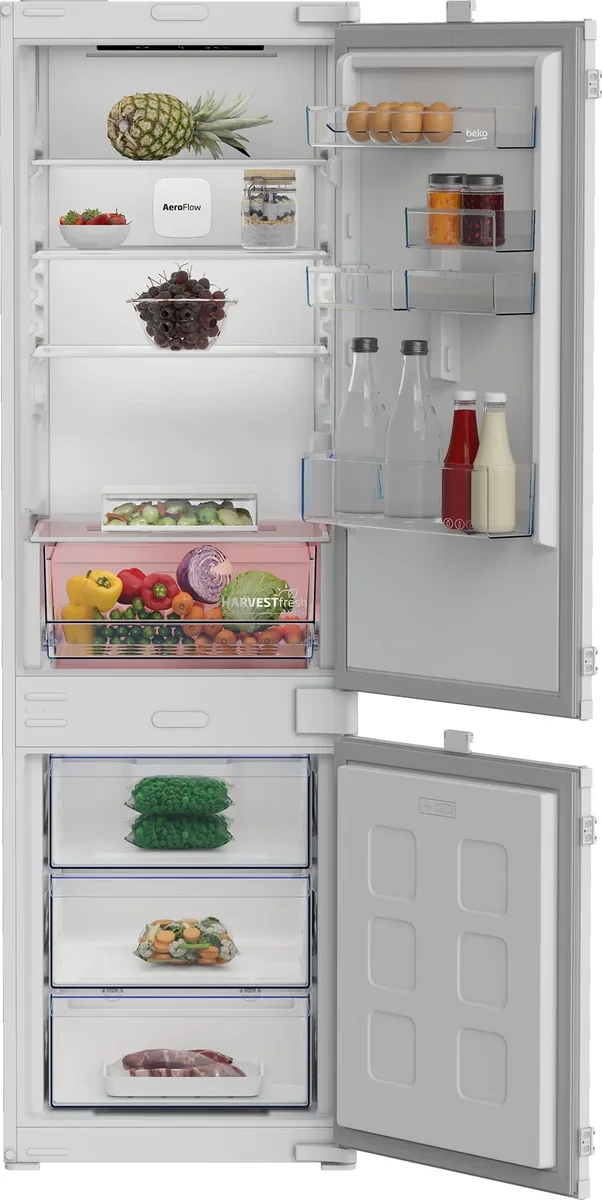 Встроенный холодильник Beko с нижним морозильником, 177 см, 55 см, 55 см, объем холодильной камеры – 194 л, морозильной – 76 л, 2 дверцы, класс энергопотребления E, без обмена, белый