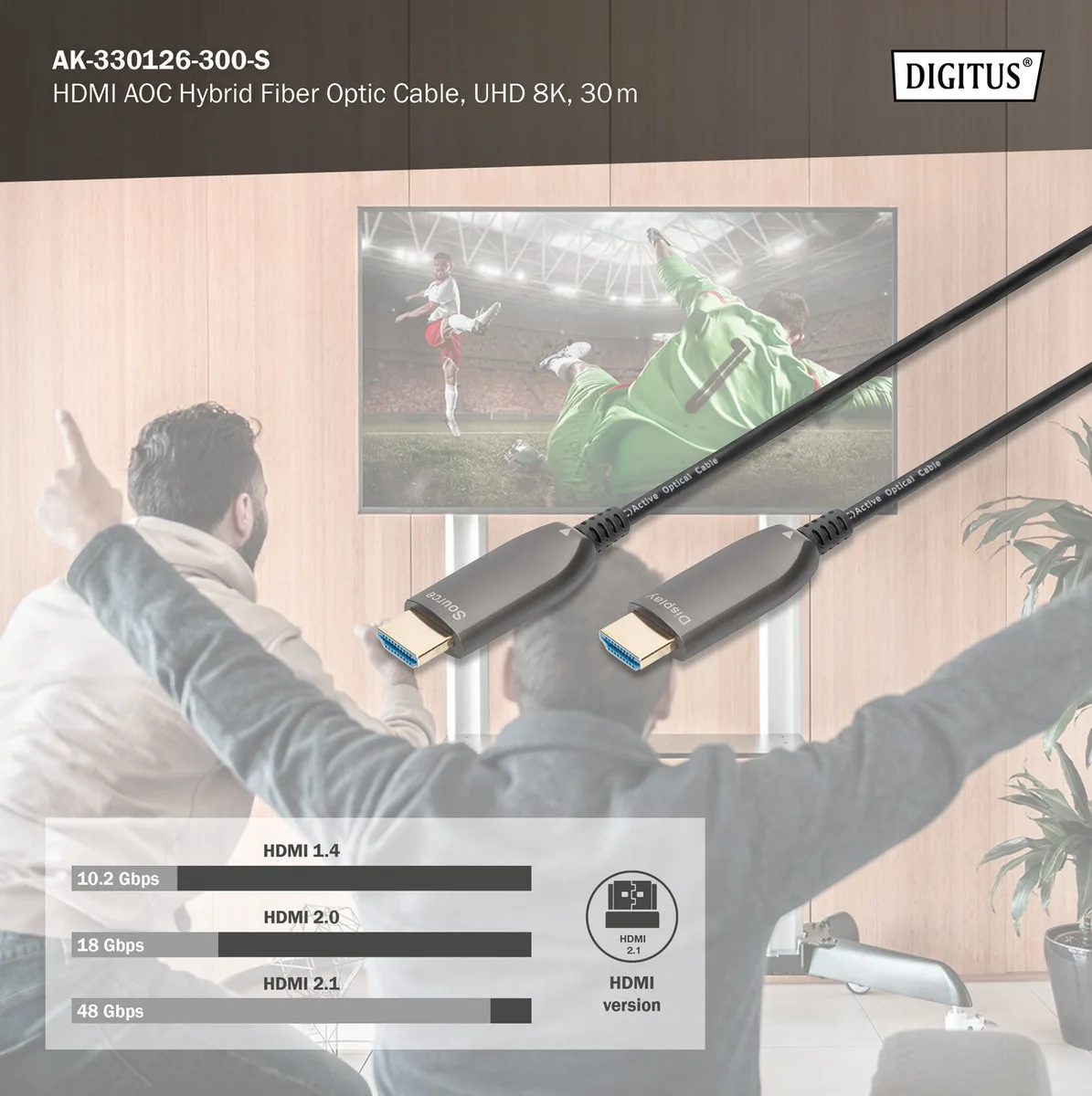 Кабель DIGITUS HDMI UHD 8K, AOC hybrid-fiber, type A M/M, 30м, чорний
