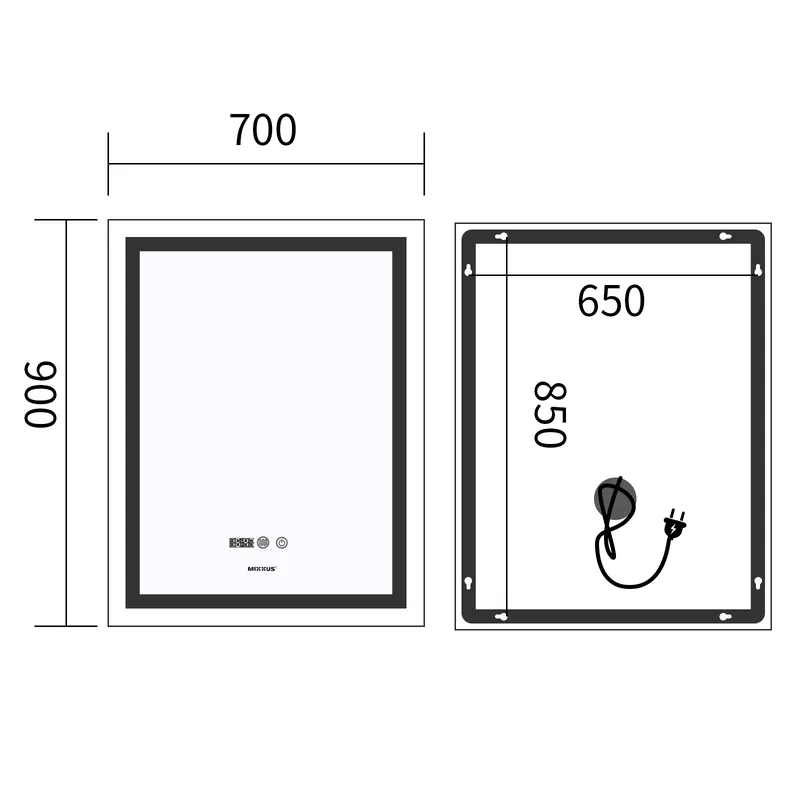 Дзеркало настінне LED Touch MIXXUS FLASH 70x90 см алюмінієве з антизапотівателем