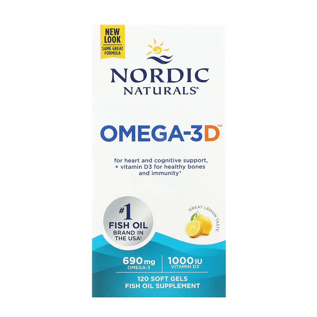 Омега-3D Nordic Naturals 120 м'яких гелів з вітаміном D3 лимонний смак