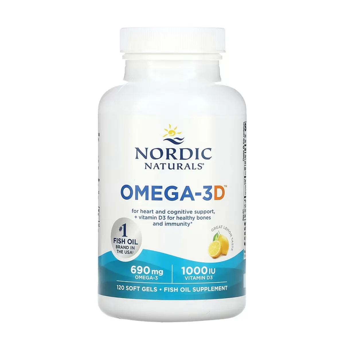 Омега-3D Nordic Naturals 120 м'яких гелів з вітаміном D3 лимонний смак