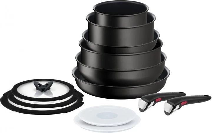 Комплект кухонного посуду Tefal Ingenio Unlimited, знімна ручка, 13 предметів, алюміній, бакеліт, пластик, силікон, скло.