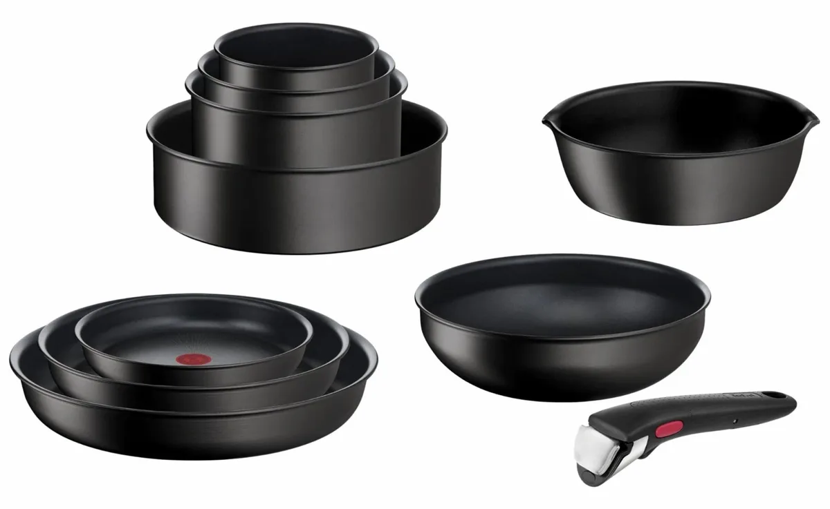 Комплект кухонного посуду Tefal Ingenio Unlimited, знімна ручка, 13 предметів, алюміній, бакеліт, пластик, силікон, скло.