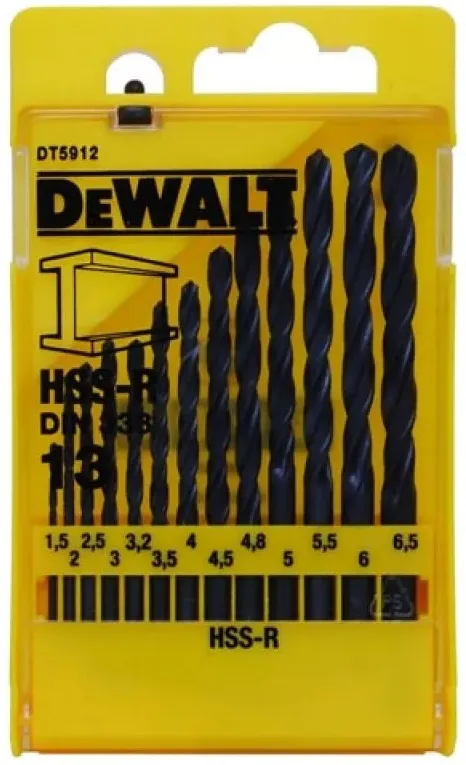 Набір металевих свердел DeWalt HSS-R, діаметр 1.5-6.5мм, у кейсі, 13 штук.