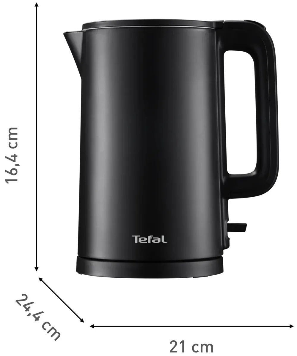 Електричний чайник Tefal Thermo Protect, 1.5л, пластиковий корпус, нержавіюча сталь, чорний колір.