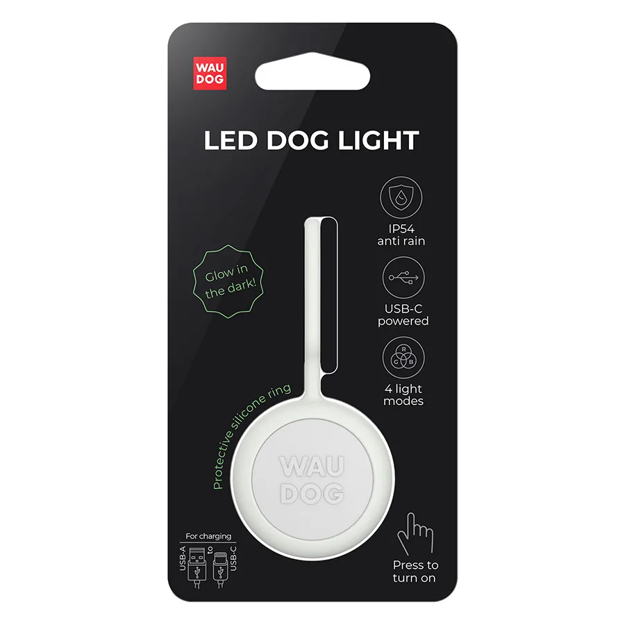 Ліхтарик WAUDOG LED для собак і котів 7,5х3,7х1,4 см силіконовий чорний IP54