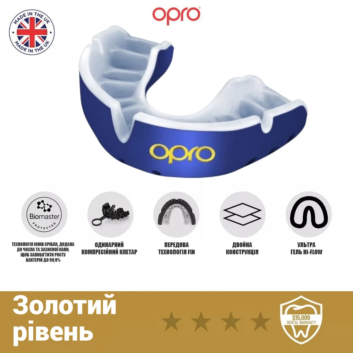 Капа OPRO термопластик взрослая 11+ синяя перламутровая
