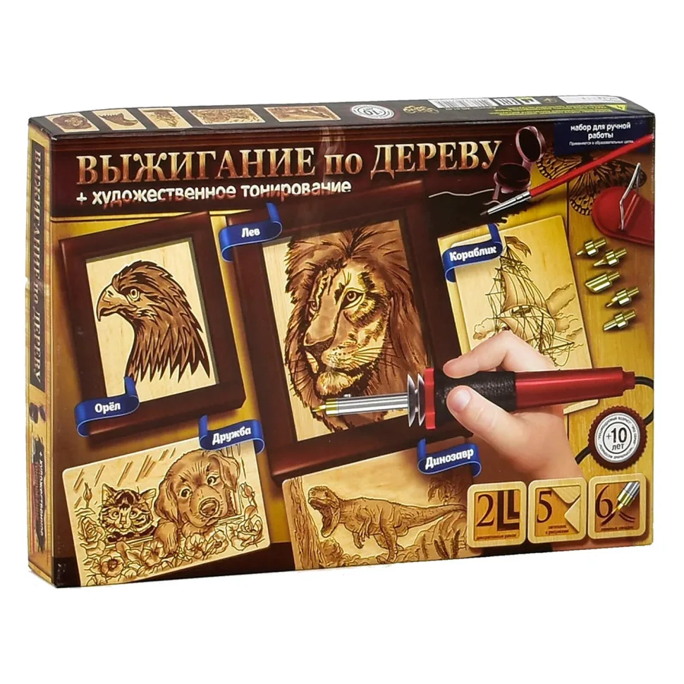 Набір для творчості Danko Toys вижигання по дереву 2 рамки 5 заготовок 6 насадок 1 фарба