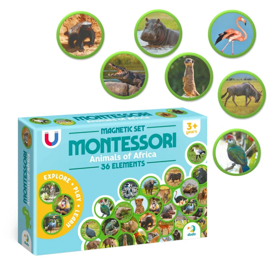 Дитячий магнітний набір DoDo Toys Монтессорі 36 елементів тварини Африки