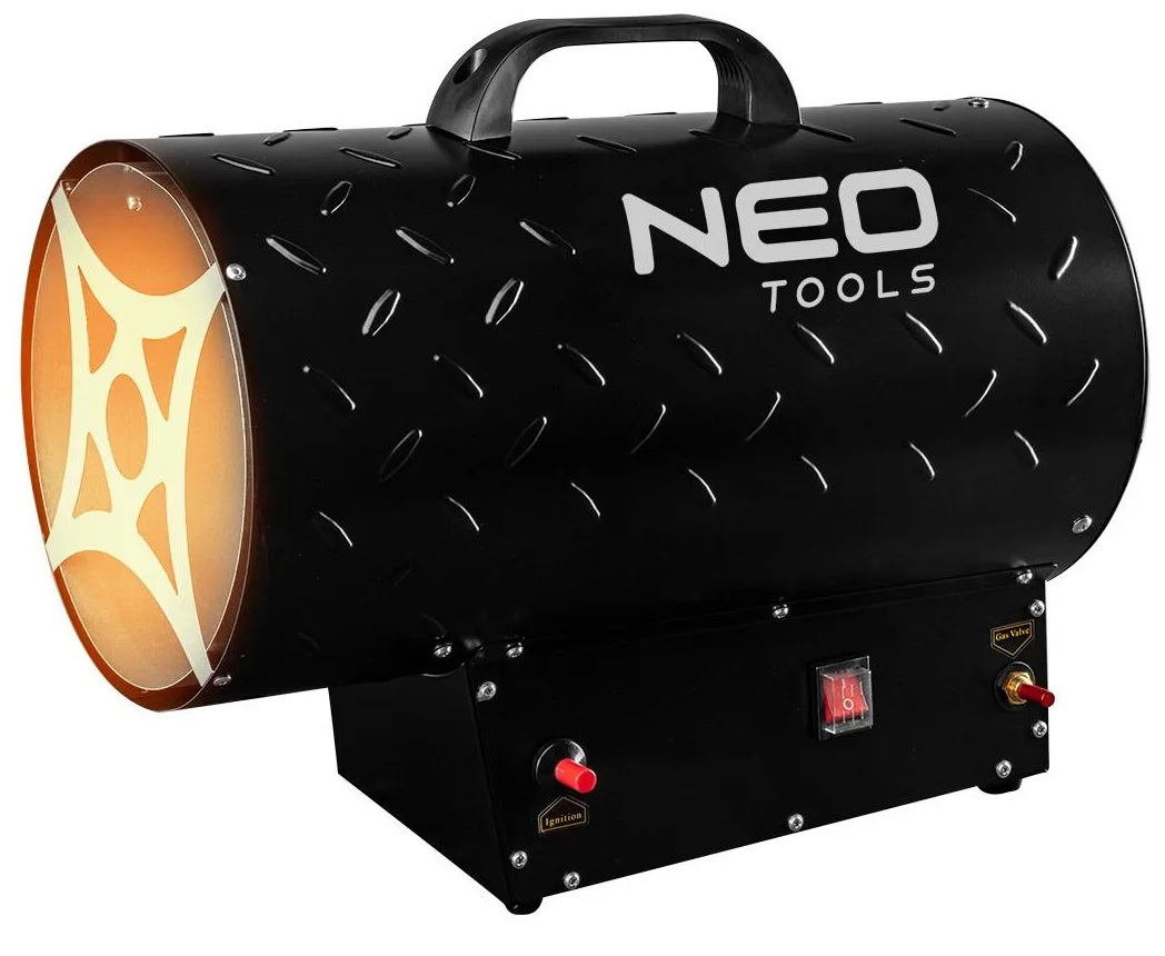 Газова тепловая гармата Neo Tools, потужність 30 кВт, для обігріву площі до 300 м2, продуктивність 1000 м3/год, чорний колір, вага
