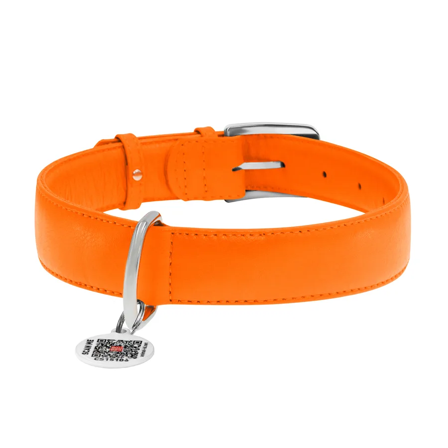 Нашийник WAUDOG Glamour шкіряний XL 35 мм 46х60 см помаранчевий з QR паспортом