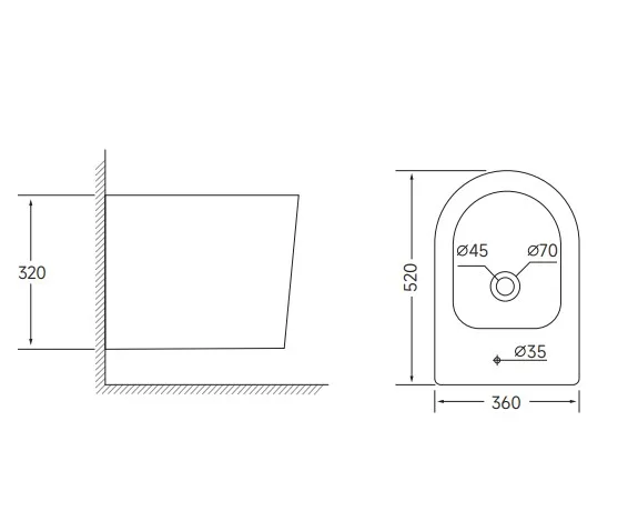 Биде подвесное Mixxus Bevel 520x360x320 мм санитарная фарфоровая белая