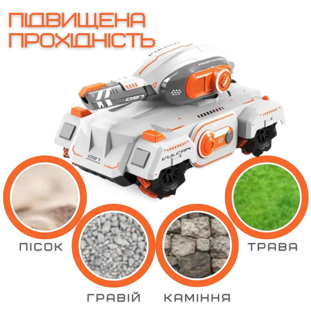 Радіокерований танк VULCAN 097 на гелієвих орбізах з LED підсвічуванням 26x15x16 см