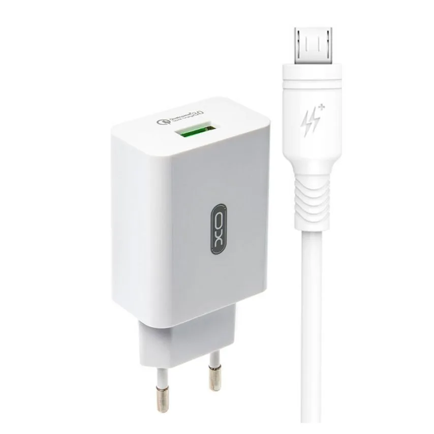 Мережевий зарядний пристрій XO 2в1 USB 3А Quick Charge 1м Білий