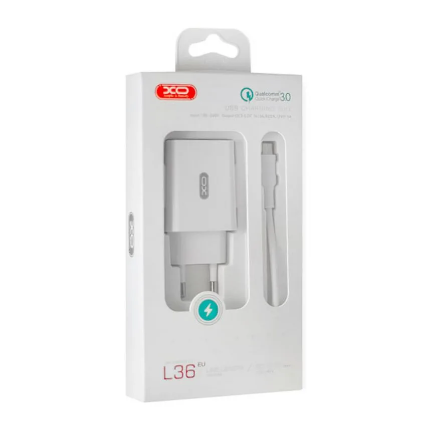 Мережевий зарядний пристрій XO 2в1 USB 3А Quick Charge 1м Білий