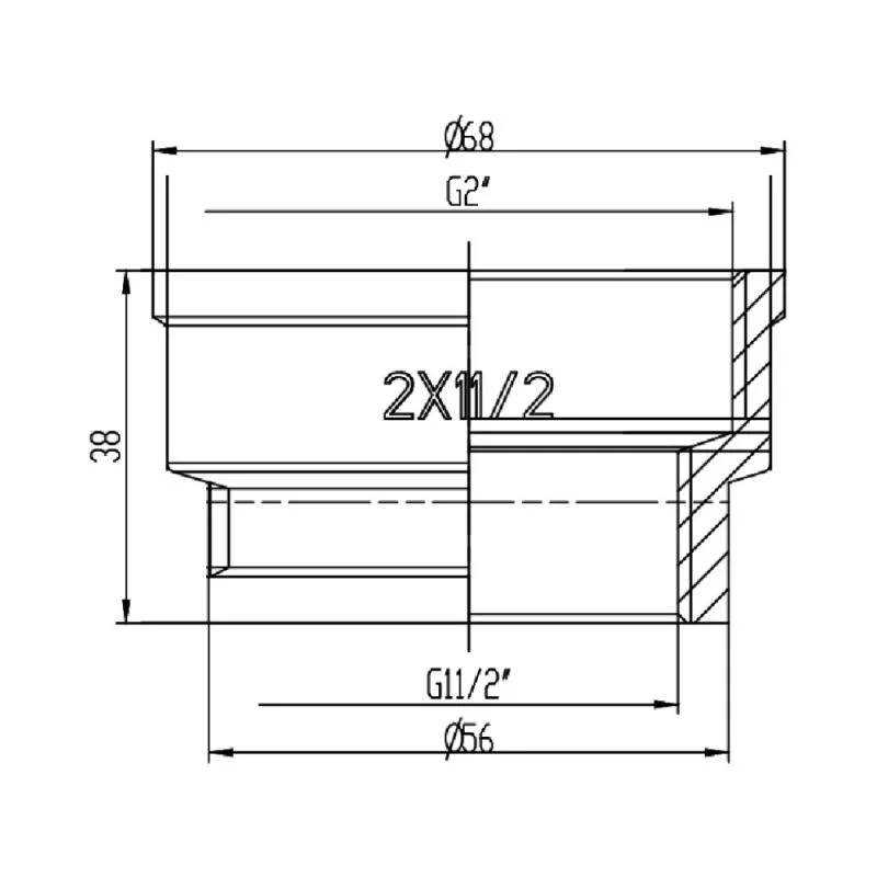 Муфта редукционная 2"x1 1/2" ВВ латунь никелированная Forte
