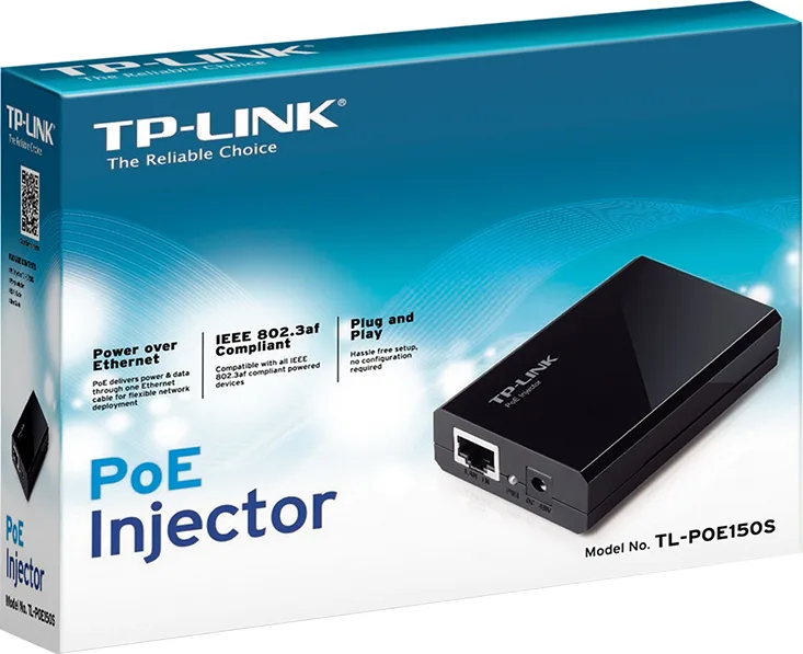 Инжектор PoE TP-LINK POE150S 1xGE, 1xGE PoE, 15.4Вт