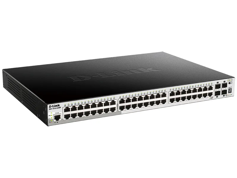Коммутатор D-Link DGS-1510-52XMP 48xGE с PoE, 4xSFP+, SmartPro