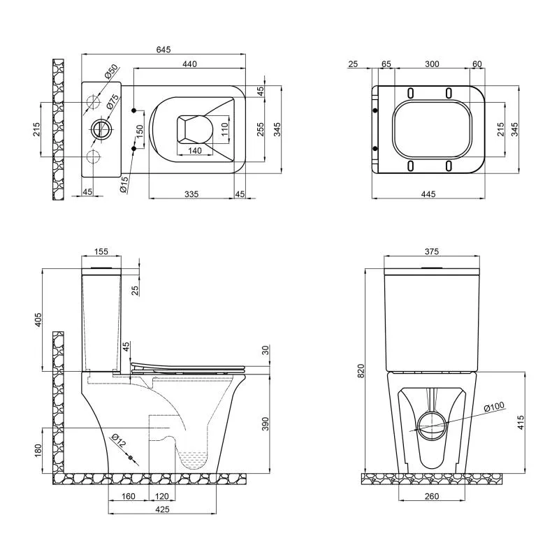 Чаша унітазу Qtap Kalao Rimless біла керамічна 645х345х415 мм